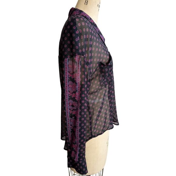 Free People‎ Women's Blouse Size XS Black Magenta EUC Boho - Picture 3 of 5